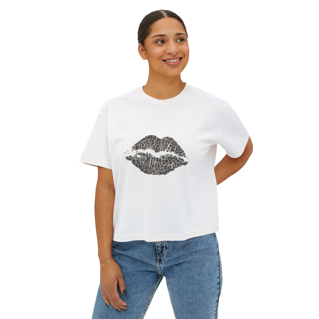 Leopard Kiss Boxy Tee — Women's Graphic Cropped T-Shirt