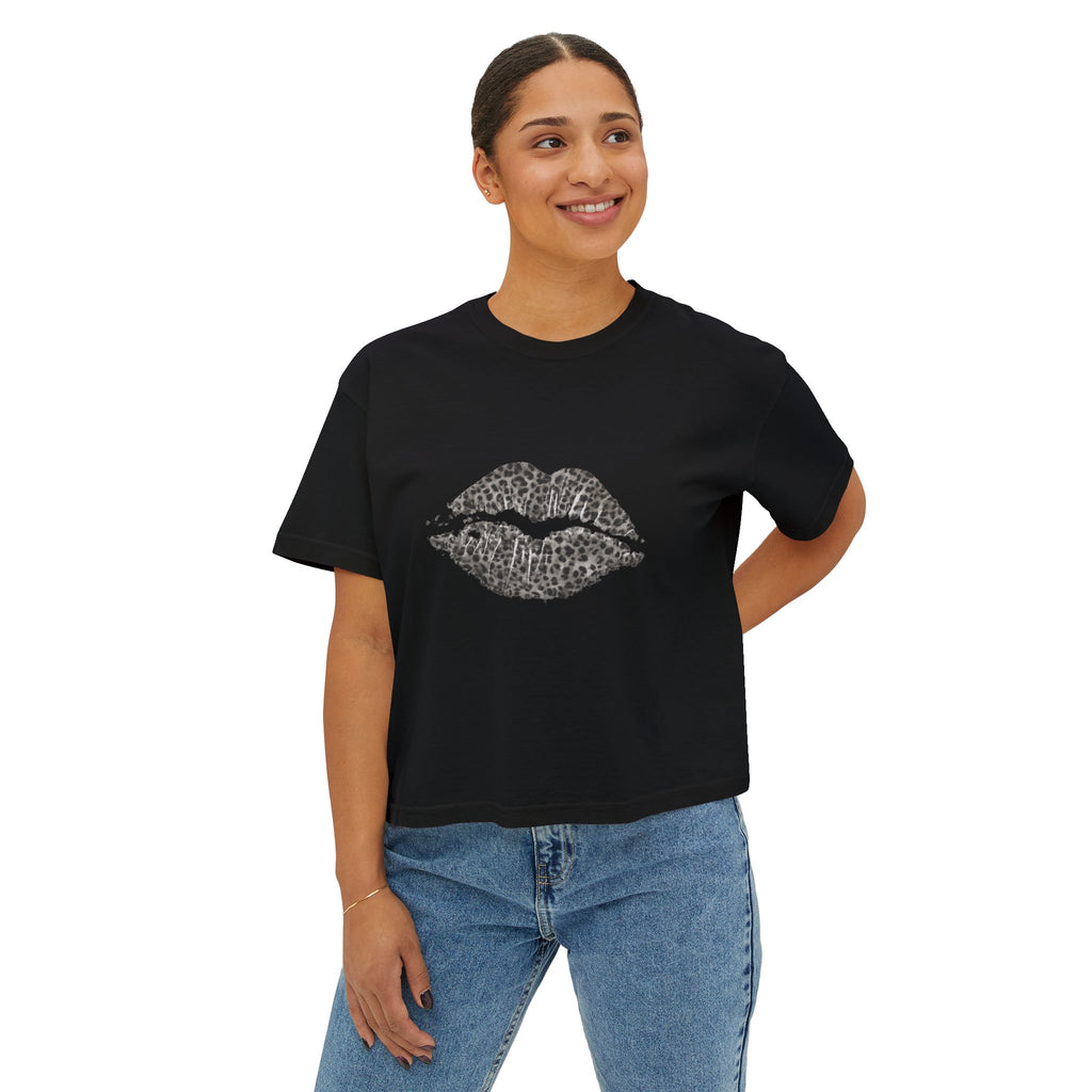 Leopard Kiss Boxy Tee — Women's Graphic Cropped T-Shirt