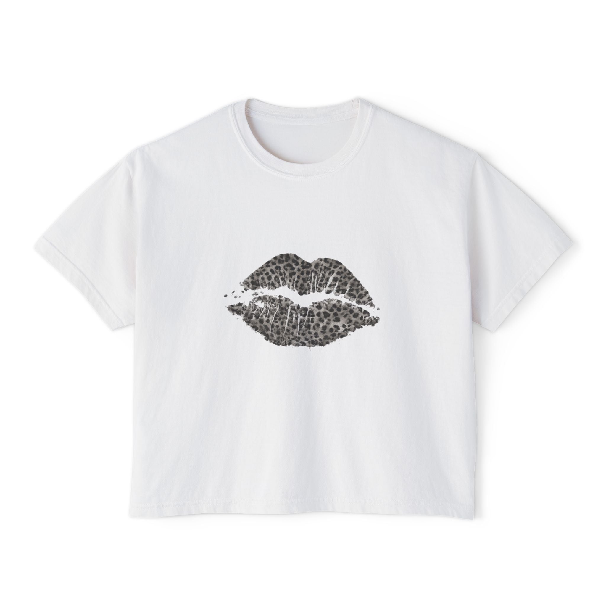 Leopard Kiss Boxy Tee — Women's Graphic Cropped T-Shirt