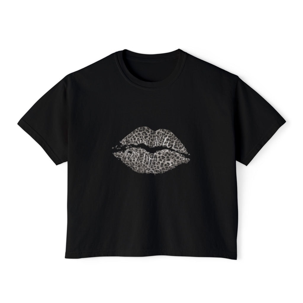Leopard Kiss Boxy Tee — Women's Graphic Cropped T-Shirt