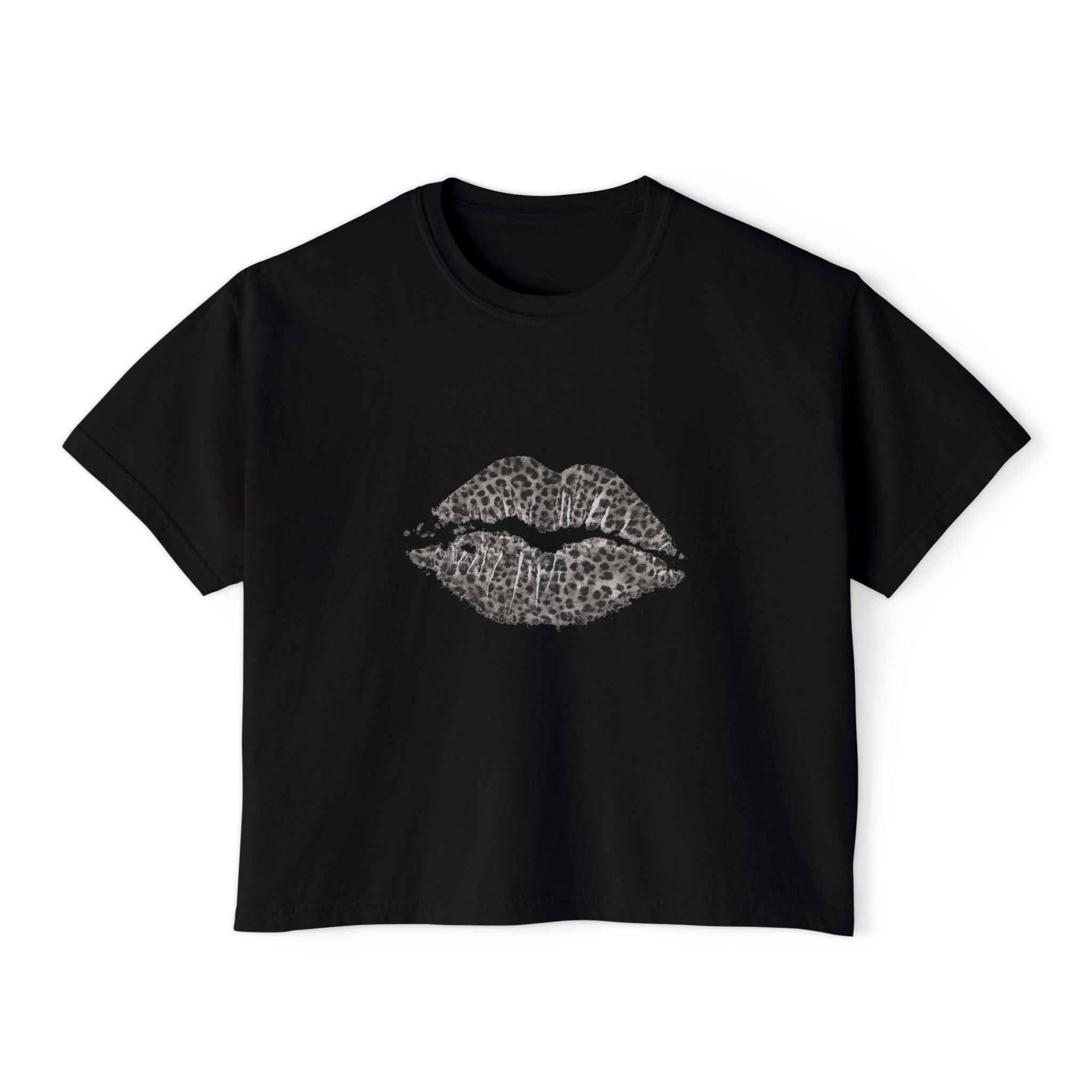 Leopard Kiss Boxy Tee — Women's Graphic Cropped T-Shirt
