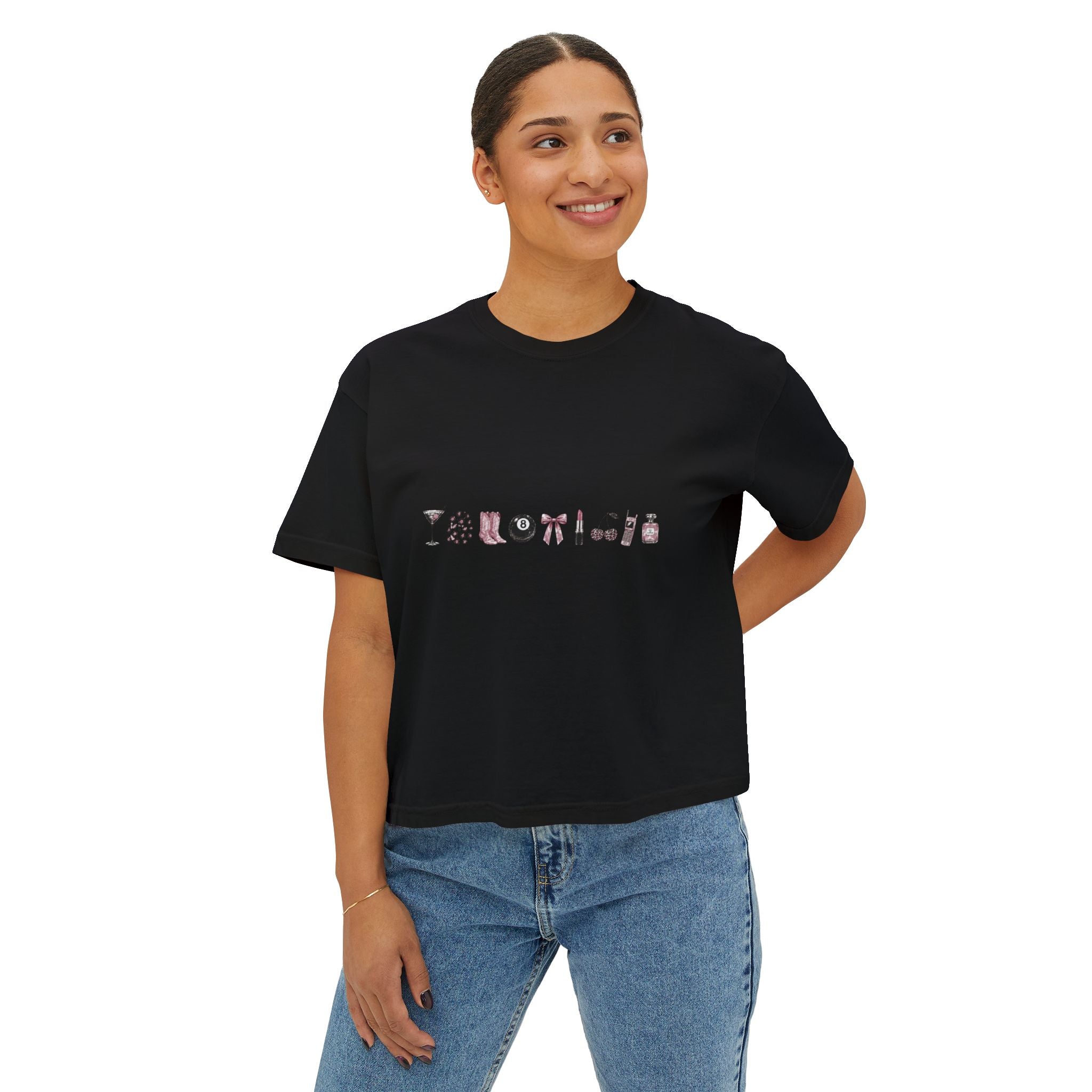 Minimalist Icon Boxy Tee — Cute Graphic Women's Crop T-Shirt