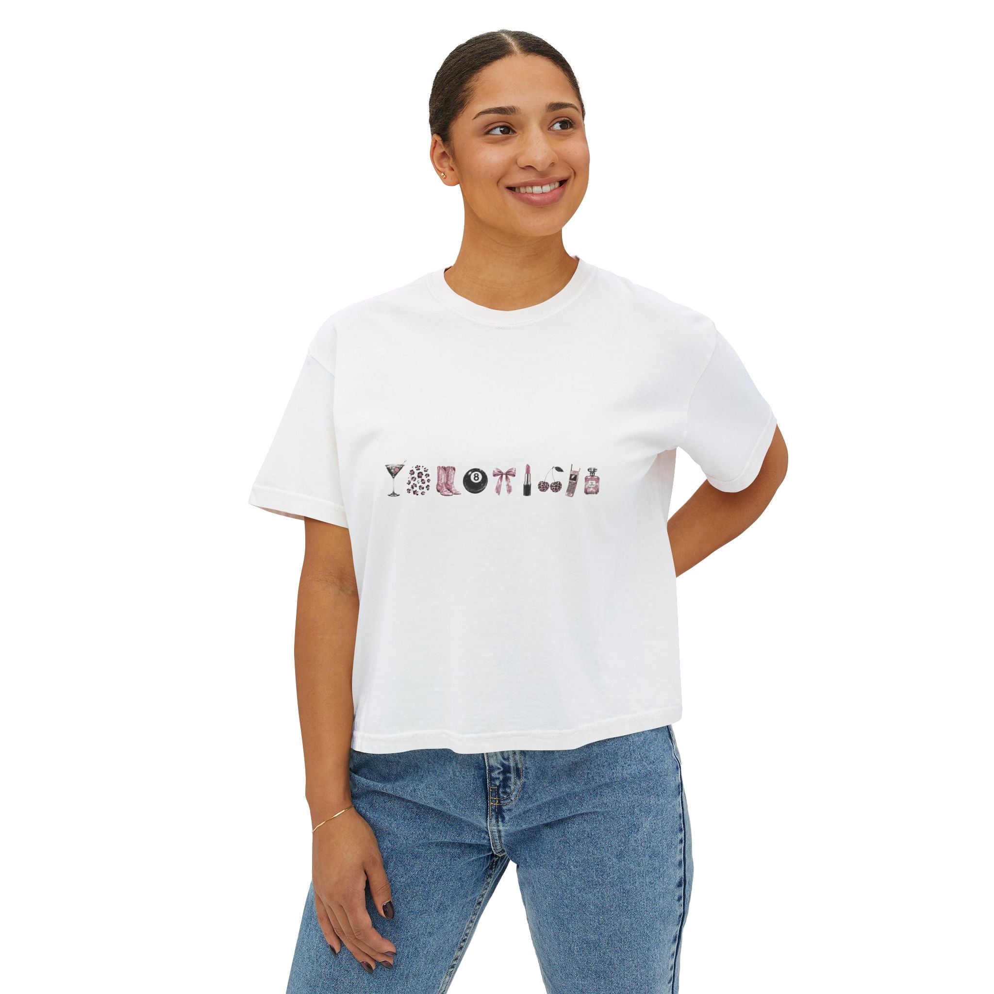 Minimalist Icon Boxy Tee — Cute Graphic Women's Crop T-Shirt